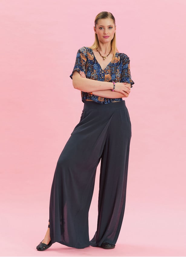 Zipper Detailed Pocket Anthracite Women's High Waist Trousers 4641